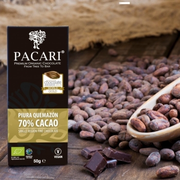 PACARI Chocolate Negro Orgánico Raw Piura Quemazón 70% - Barra 50gr