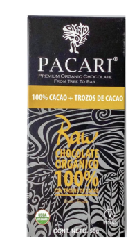 PACARI Chocolate Negro Orgánico Raw 100% + Nibs - Barra 50gr
