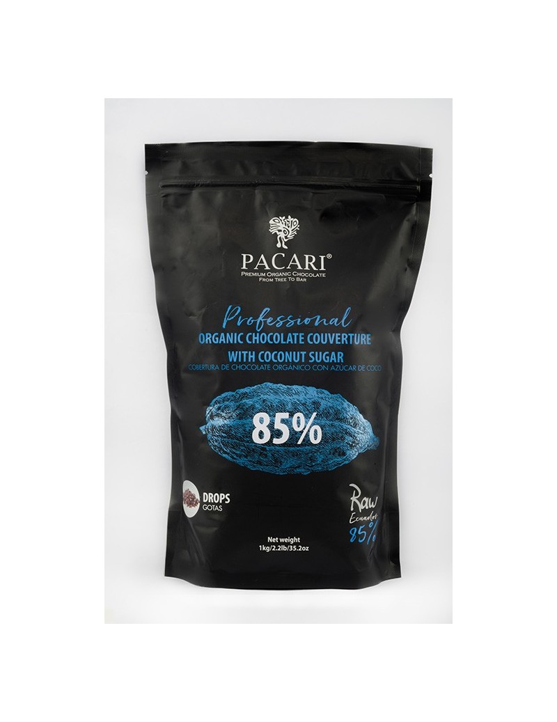 Paccari Chocolate Orgánico Couverture Raw 85% - Pieces/Chips 1kg