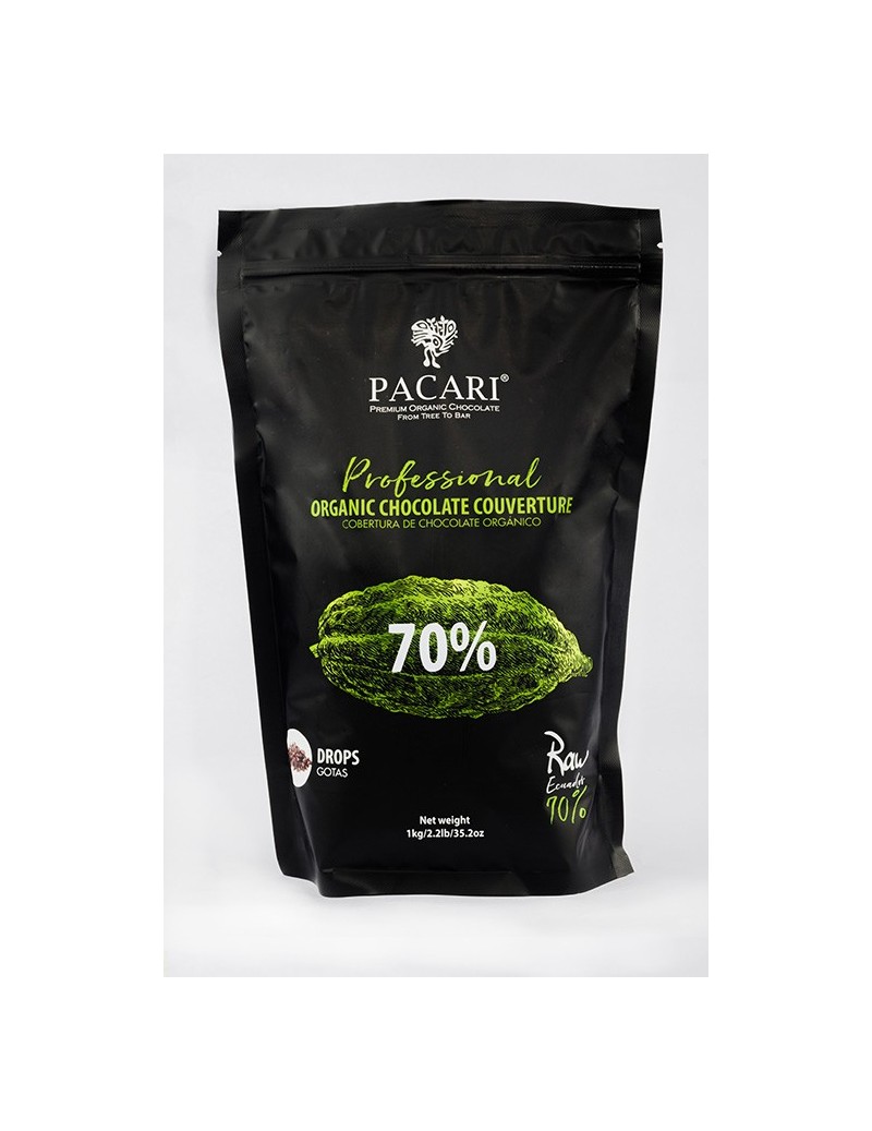 Paccari Chocolate Orgánico Couverture Raw 70% - Pieces/Chips 1kg