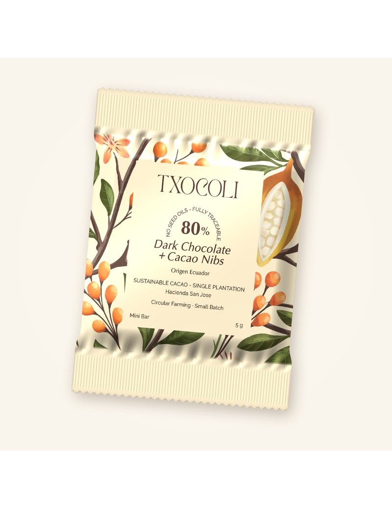 Txocoli Dark Chocolate 80% + Nibs Mini Bar 5gr 