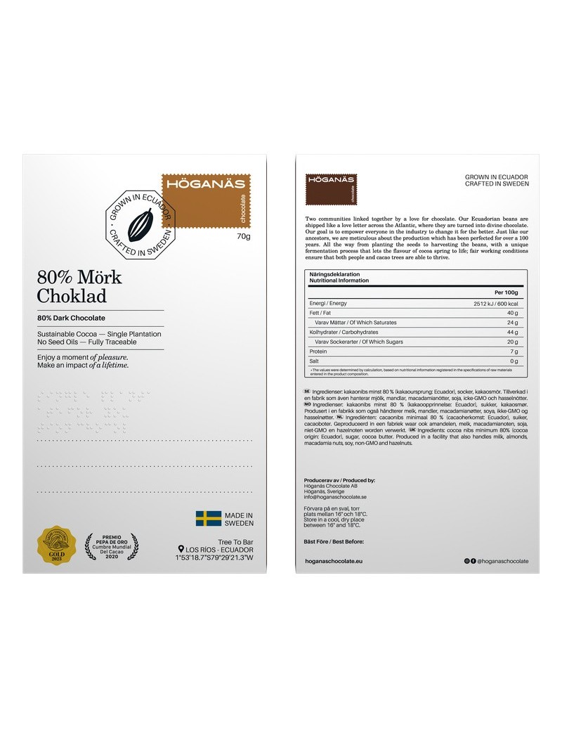 Höganäs Chocolate 80% Bar Dark chocolate 70gr