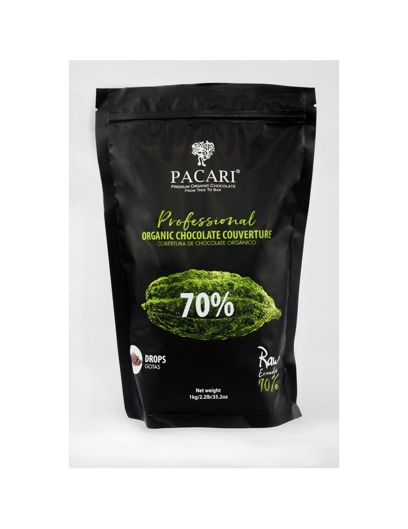 Paccari Chocolate Orgánico Couverture Raw 70% - Pieces/Chips 1kg