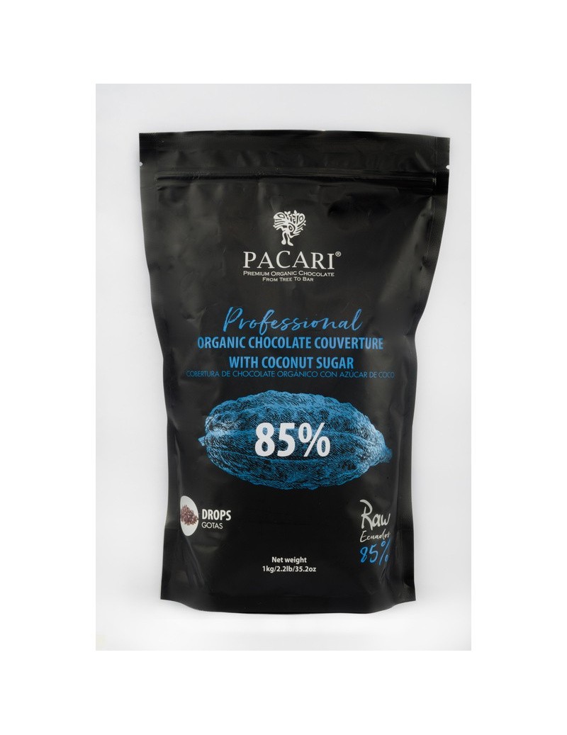 Paccari Chocolate Orgánico Couverture Raw 85% - Pieces/Chips 1kg