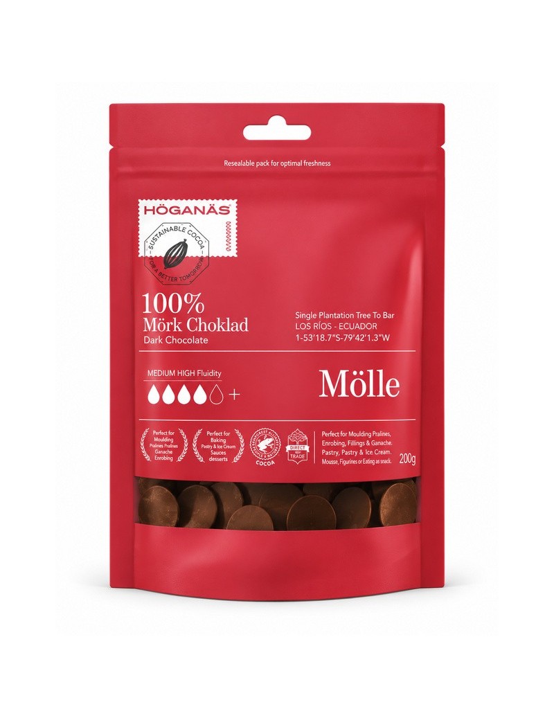 Höganäs Chocolate® 100% Dark Couverture "MÖLLE" 200gr