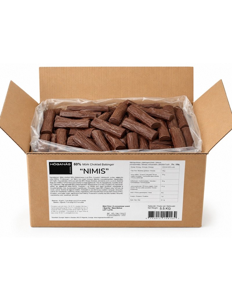 Höganäs Chocolate® Batton Nimis 60% Chocolate 7x2,5cm 10gr 5,5kg box