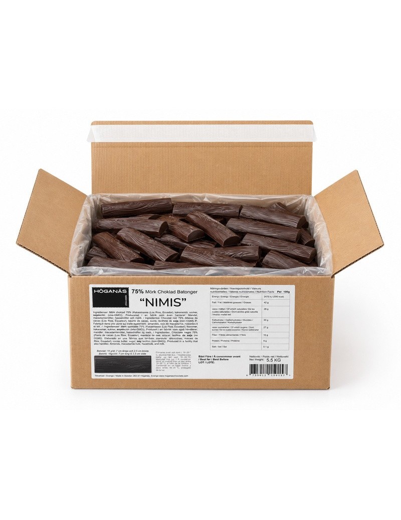 Höganäs Chocolate® Batton Nimis 75% Chocolate 7x2,5cm 10gr 5,5kg box
